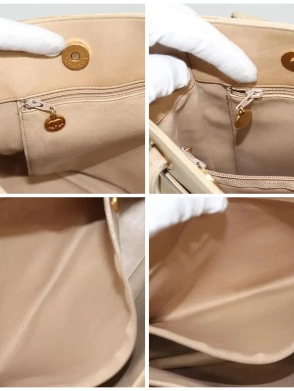 CHANEL COCO Mark Shoulder Bag Lamb Skin Beige Gold CC Auth BA1376